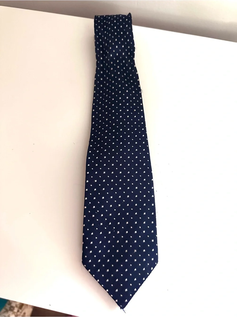Vintage Polyester Tie - Navy Blue With White Dotted Accents